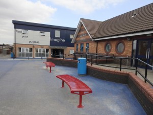 curved benches at Frederick Gough school